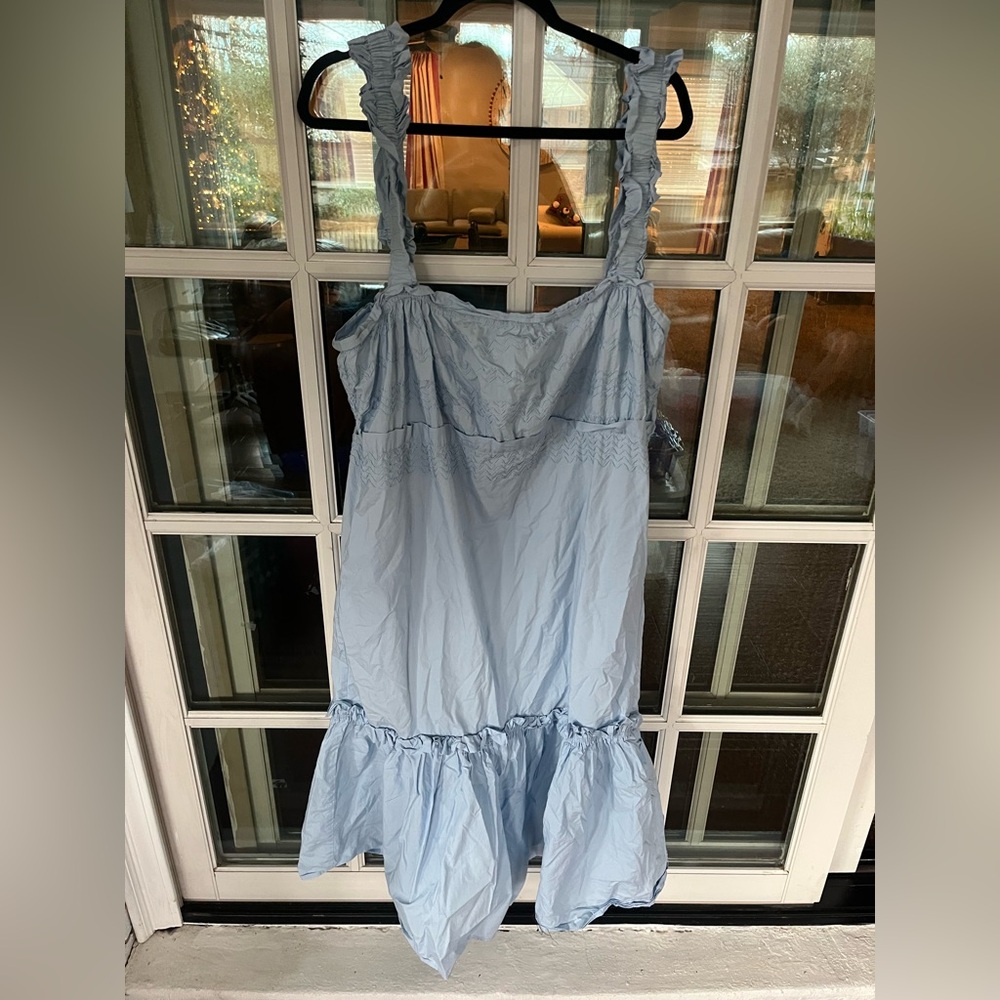 Sea New York smocked long cotton dress in light blue size small